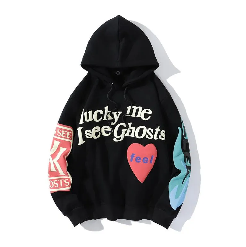 Outono inverno Mens Roupas Hoodies "Lucky me eu vejo fantasmas" Imprimir camisolas Mulher Designer com capuz Pullover