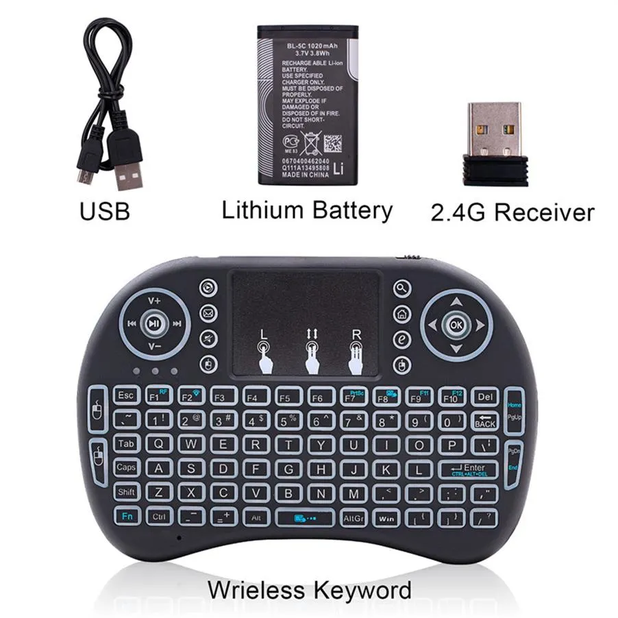 STOCK USA MINI I8 2,4 GHz Tastiera wireless a 3 colori con touchpad nero A02