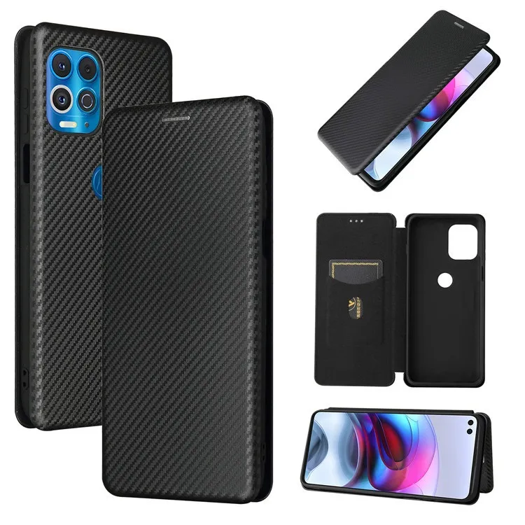 Carbon Fiber For Motorola Moto G10 G30 G50 G100 Case Magnetic Book Stand Card Wallet Leather Protective Cover