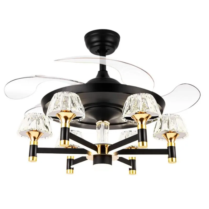 Luxury Takfläkt med Chandelier 6 Heads Crystal Lampshade Big Wind 110V 220V 42 tum Lighting Fixture F-1009 Fans