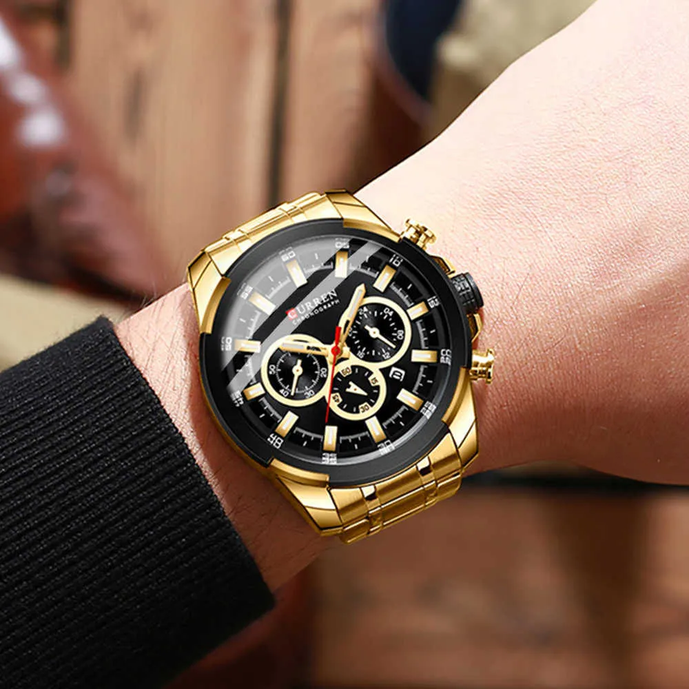 Curren Casual Sportliche Armbanduhren Edelstahlband Chronograph Uhr Herrenuhren Luxus Original Quarzuhr Männlich Q0524