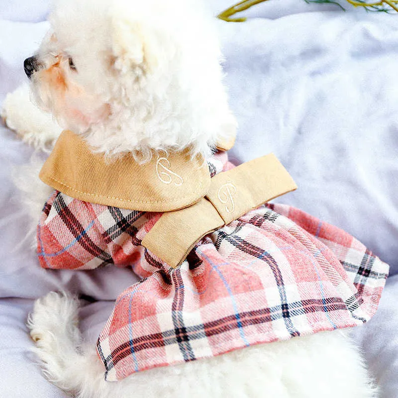 子犬の服古典的な高貴な刺繍格子ドレスフィット小さな猫すべての季節ペットかわいい衣装布犬のドレス