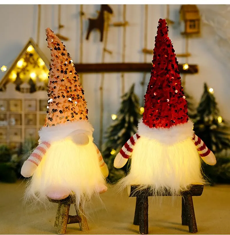 Juldekorationer Glödande Sequin Gnome Faceless Doll Happy Year For Home Ornaments Santa Rudolph Dolls Presenter