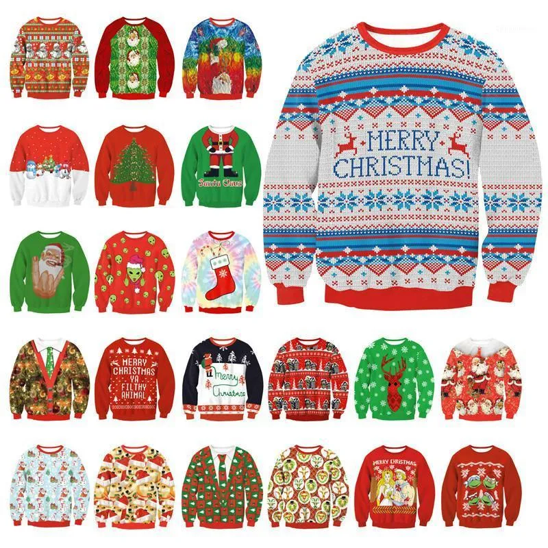 Women's Sweaters Unisex Men Women Sweater 2021 Navidad Christmas Print Pullover Male Ugly Oversize Green Clothes Sleeve Winter Xmas XXL