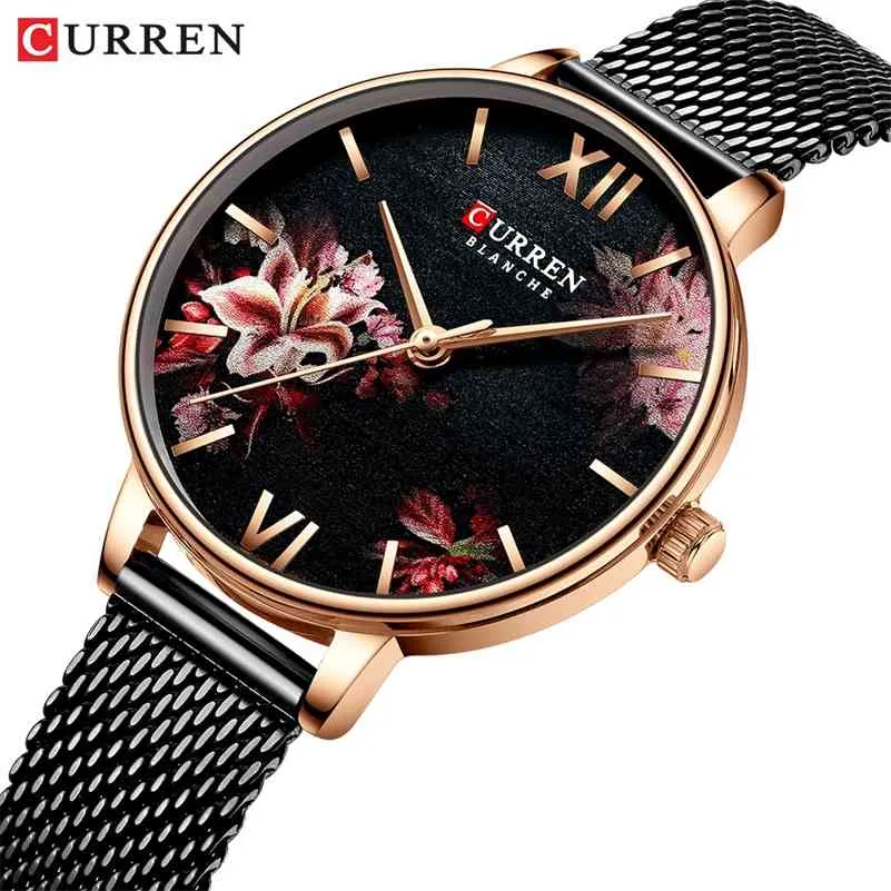 Curren Kvinnor Klockor Dial Ladies Top Luxury Quartz Armbandsur Vattentät Ultra-Tunn Rostfritt Stålband Vattentät Reloj Mujer 210517