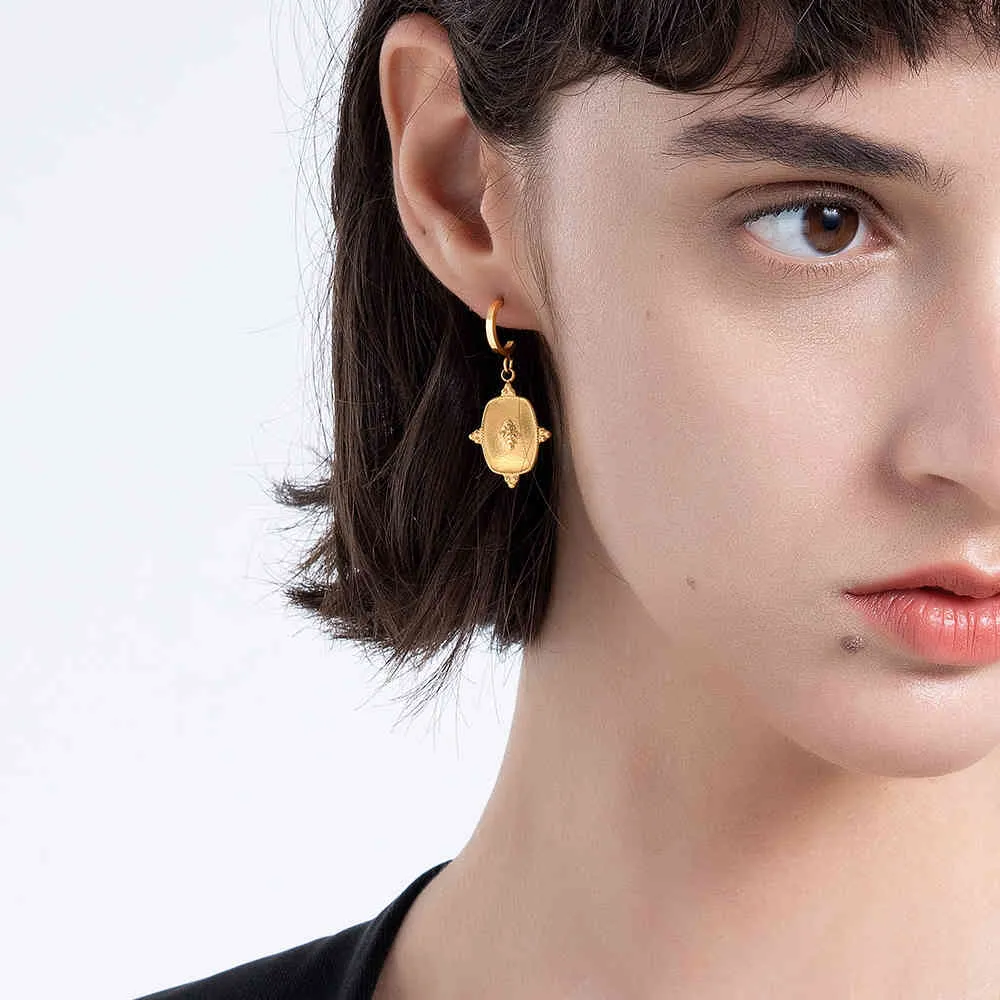 ENFASHION Geometrische Prägung Tropfen Ohrring Für Frauen Gold Farbe Ohrringe Kolczyki Edelstahl Mode Schmuck Ganze E1241
