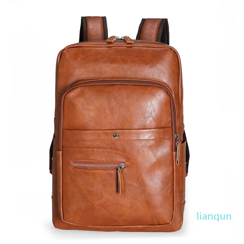 Backpack Men PU Leather Bagpack Large Laptop Backpacks Male Mochilas Shoulder Schoolbag For Teenagers Boy Black Brown