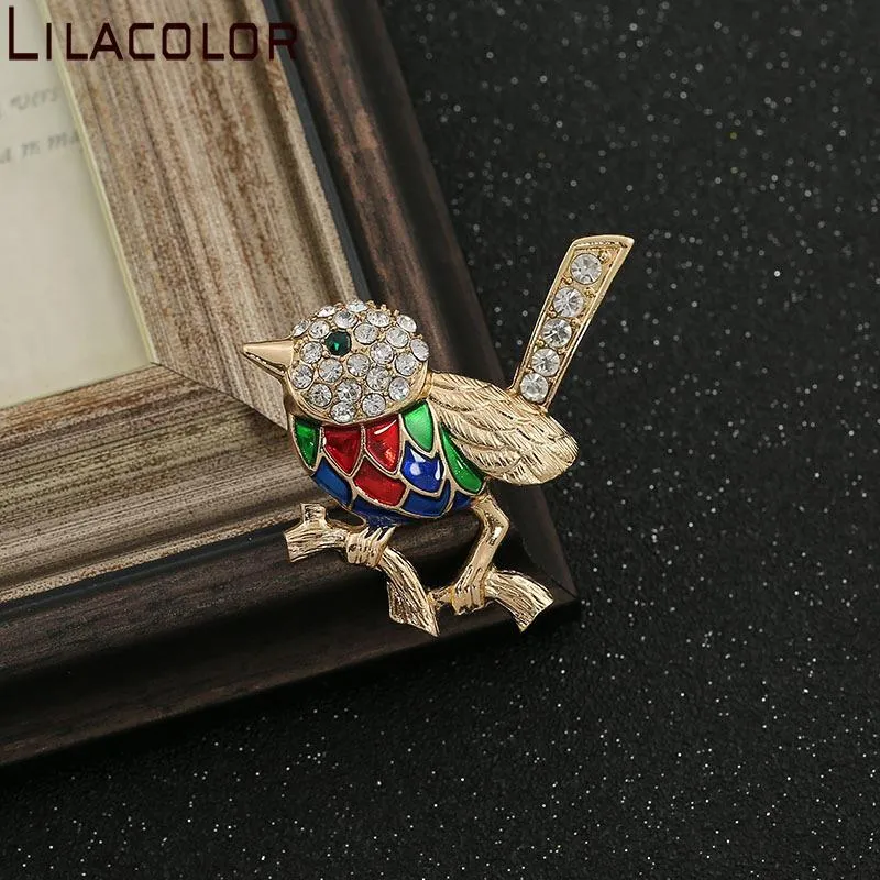 Pins, Brooches Brooch For Women Men Lovely Diamond Inlaid Glaze Flower Bird Branch Coat Cardigan Temperament