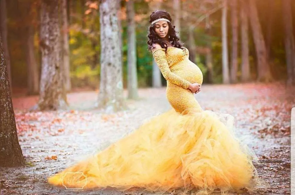 Elegence Maternity Photography Props Dresses Lace Mesh Long Pregnancy Dress For Pregnant Women Maxi Maternity Gown Photo Shoots (2)