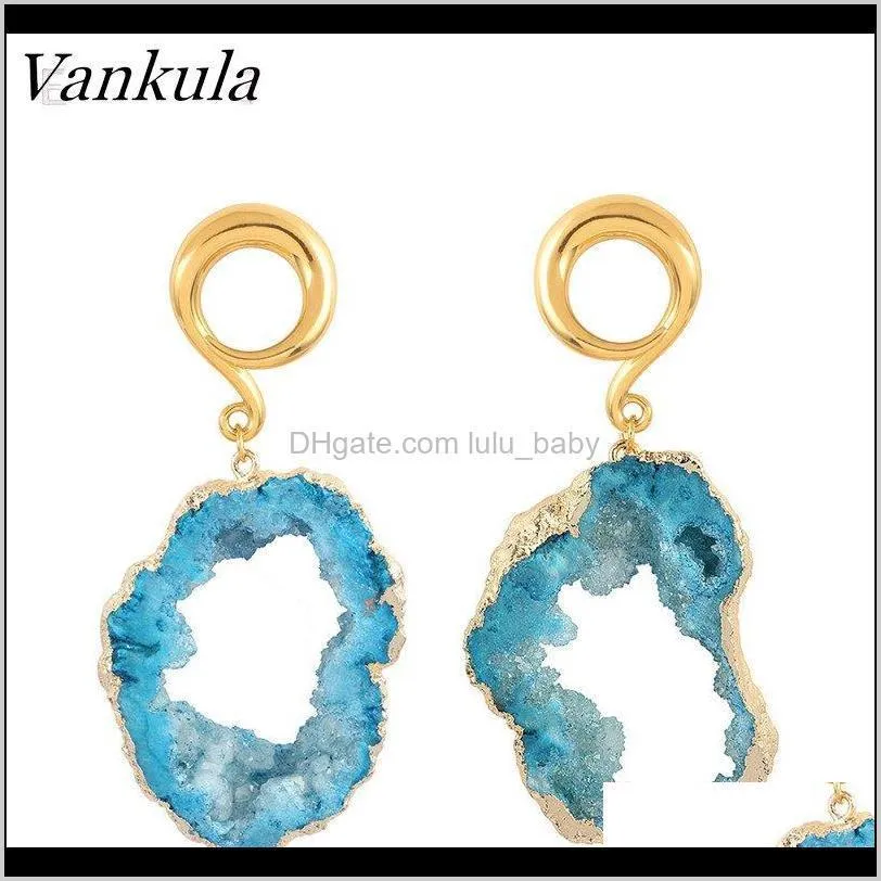 vankula 316l stainless steel ear piercing weights body jewelry ear stretching gauges blue colored crystal tunnel hangers 43sp#