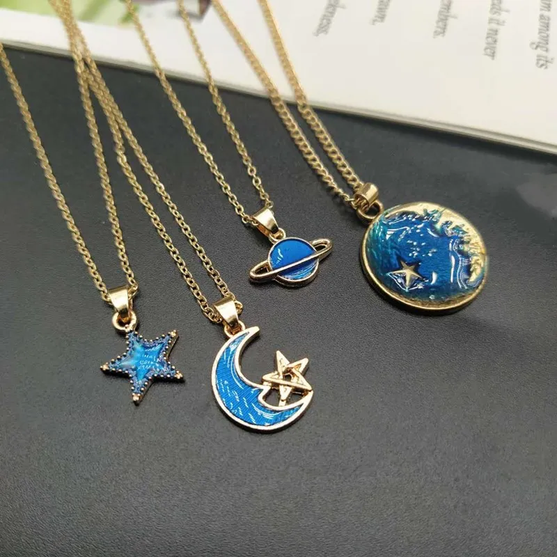 Elegant Choker Necklace Enamel Star Moon Planet Pendant Necklaces for Women Gifts Collares Collier Ketting Jewelry Wholesale