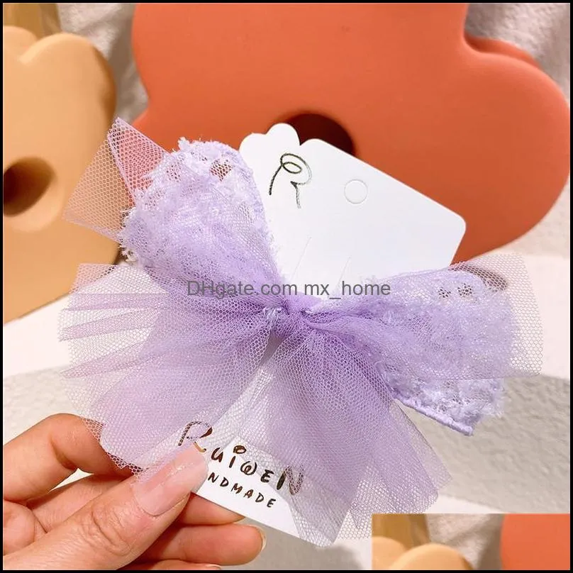 Temperament Sweet Girl Princess Duckbill Clip Korean Fashion Children`s Colorful Yarn Bow Hairpins Hair Accessories