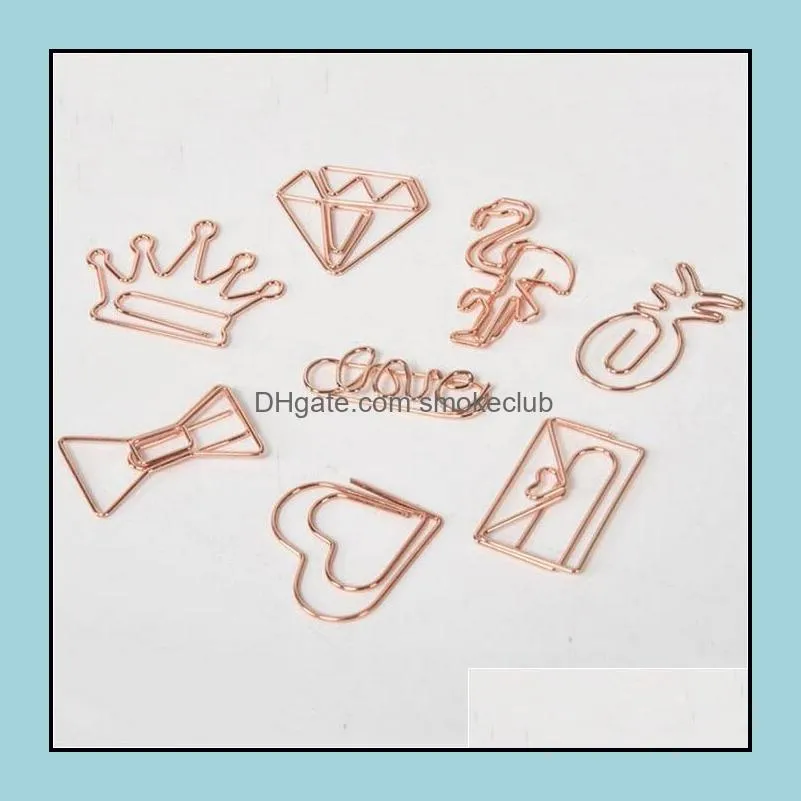 Creative Metal Paper Clips Rose Gold Crown Flamingo Paper Clips Bookmark Memo Planner Clips School Office Stationery Supplies Epacket