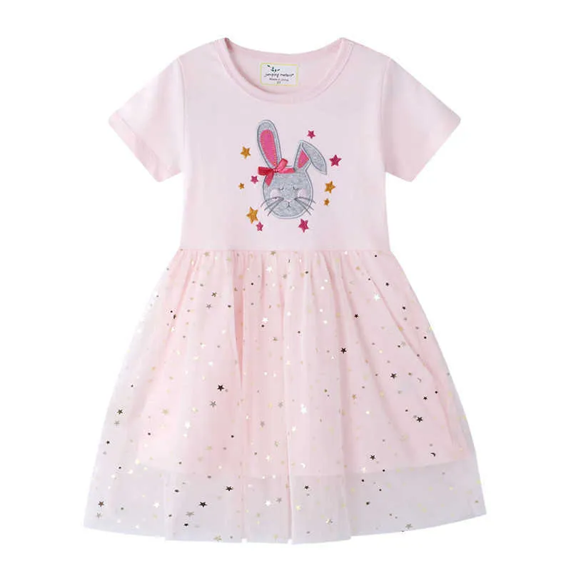 Jumping Meters Summer Cotton Kids Dress with Animals Embroidery Children's Costume Fashion Toddler 210529