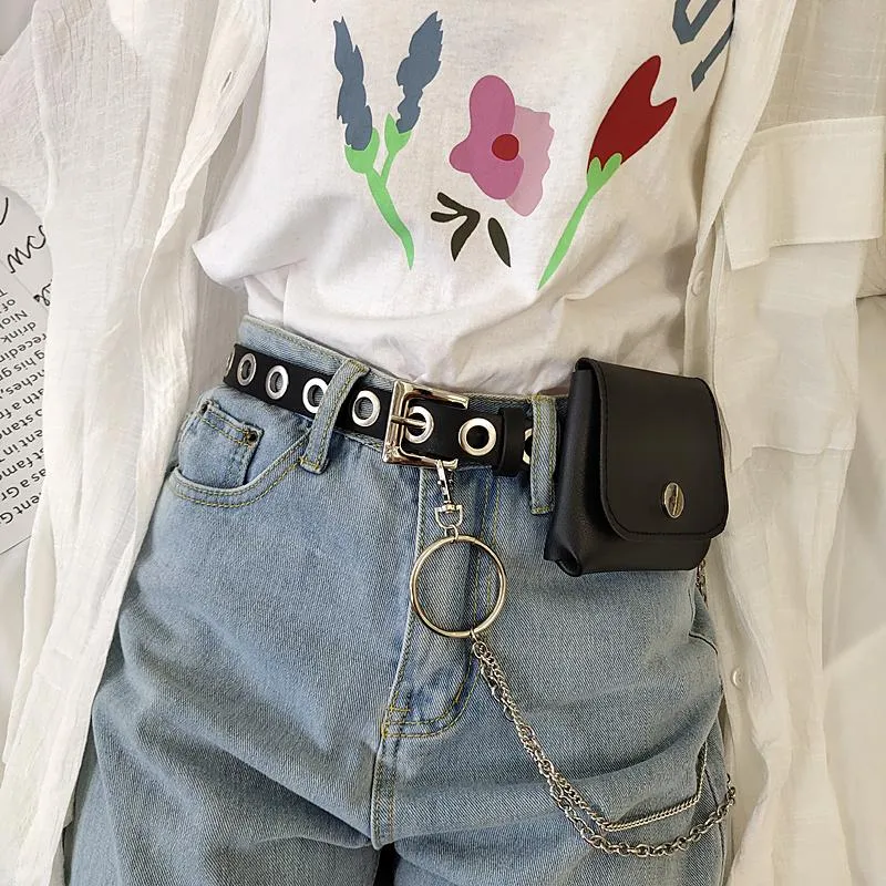 Bälten Small Bag Belt Women's Punk Korean Style Full Square Hole Buckle All-Match Decoration Jeans Strap Fashion