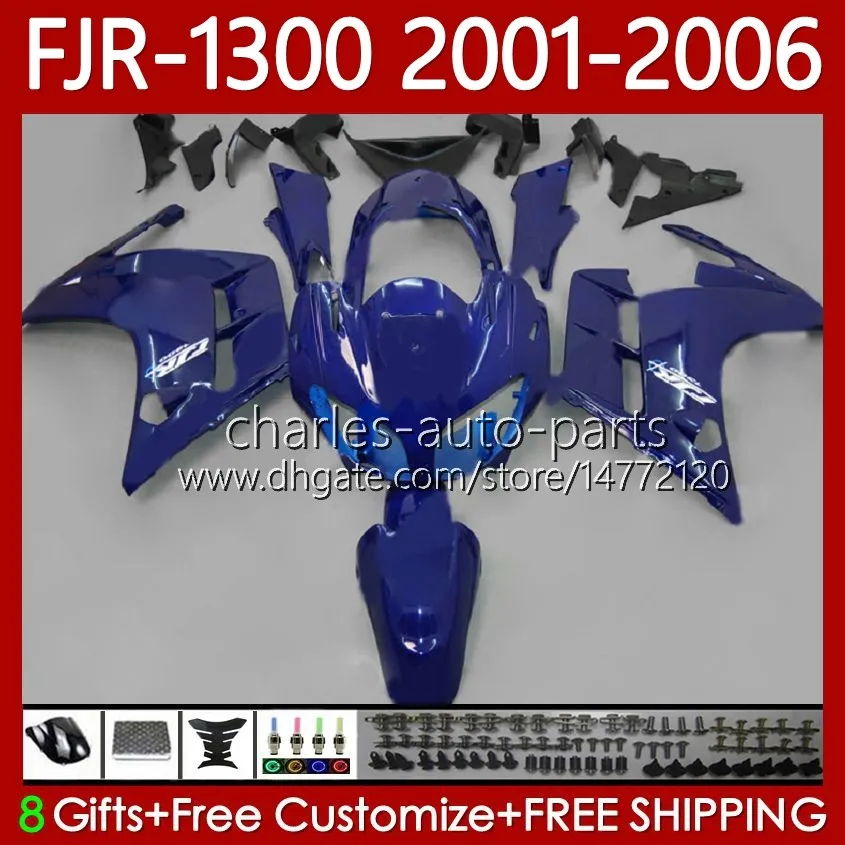 OEM FALTINGS ل YAMAHA FJR-1300 FJR 1300 A CC FJR1300 01 02 03 04 05 05 06 06 06 06 06 FJR-1300A 2001 2002 2003 2004 2005 2005 2005 2005 FJR1300A 01-06 Bodywork Kit لمعان Blue