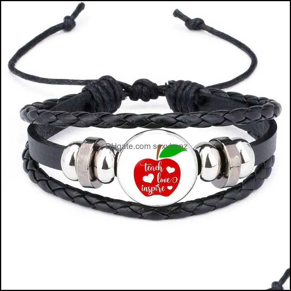 Insegnare amore ispirare braccialetti di fascino per le donne uomini fatti a mano in pelle intrecciata corda corda avvolgere braccialetto gioielli di moda giorno degli insegnanti regalo goccia del