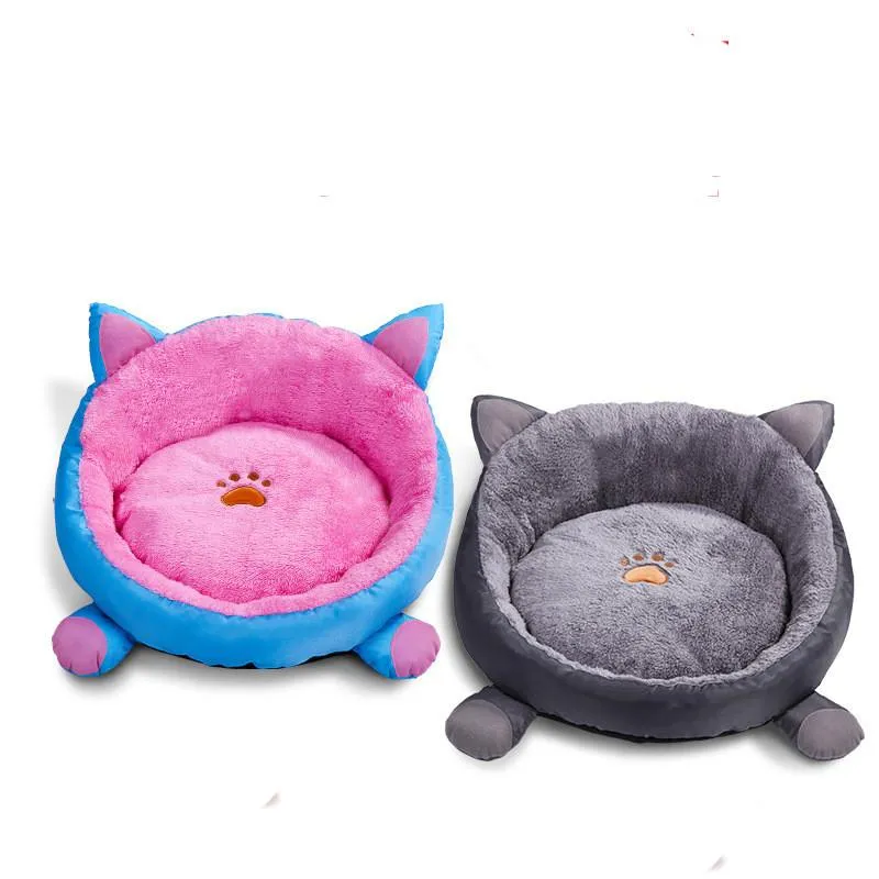 Letti per gatti Mobili Prodotti per animali all'ingrosso Simpatico nido per orecchie blu rosa Letto in peluche Tappetino per lettiera rotondo Casa morbida per divani per cuccia