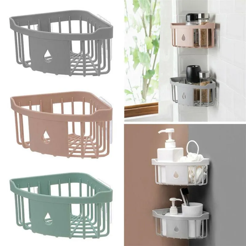 Punch Free Bathroom Storage Rack Shower Storage Organizer Wall Mounted Self Adhesive  Corner Shelf Bathroom Accessories