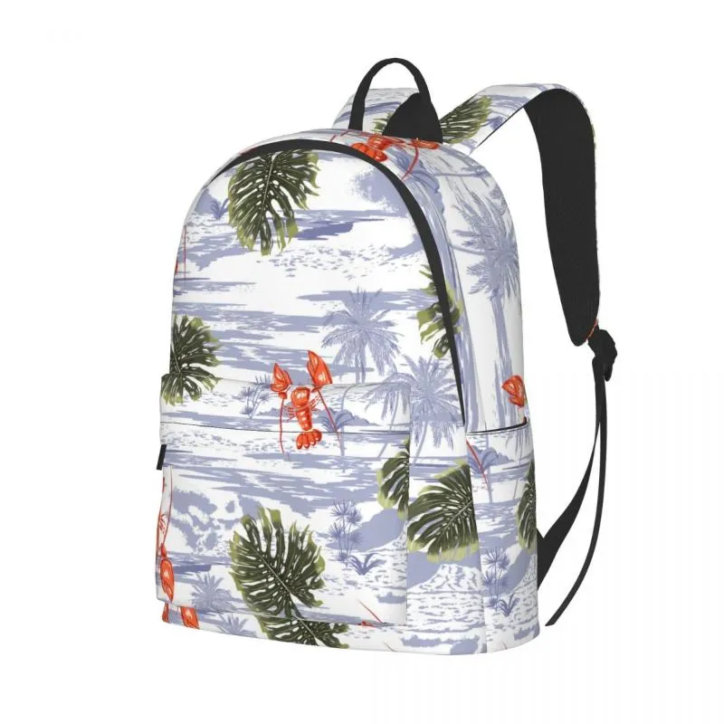 Mochila escolar universitária casual lagosta folhas tropicais no oceano monótono bolsa de viagem para ombro de viagem adolescente