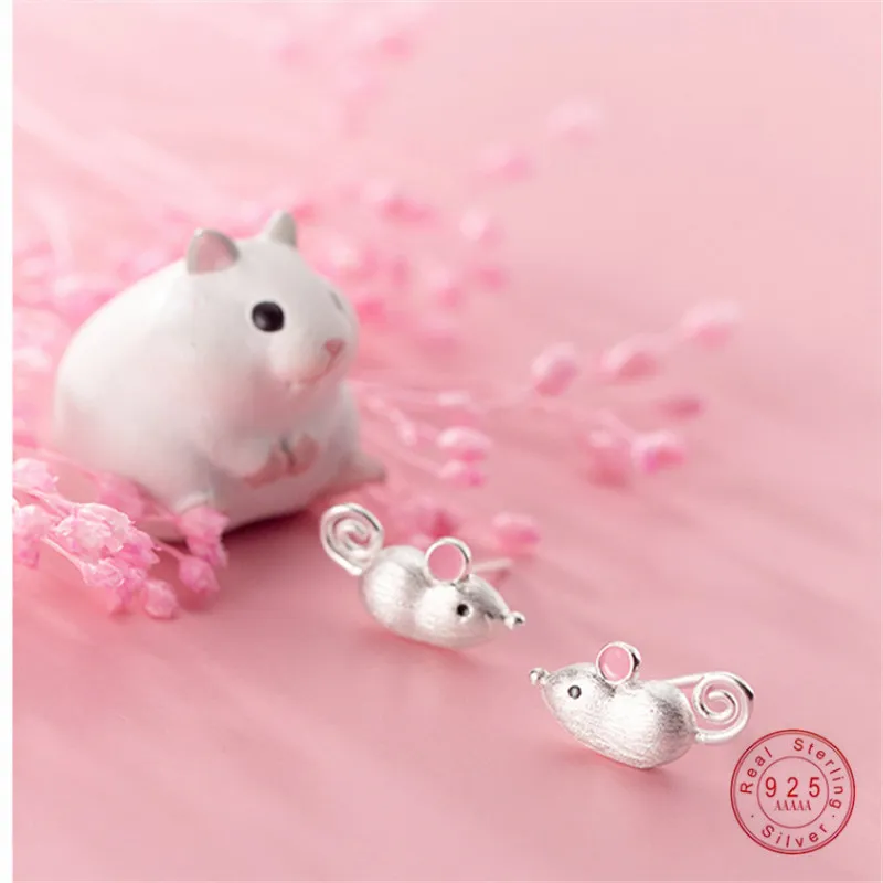 Quere 100% 925 Sterling Silver Jewelry 3D Personalizado Rato Mouse Brincos Para As Mulheres Meninas Moda Animal Pendientes Mujer 210507
