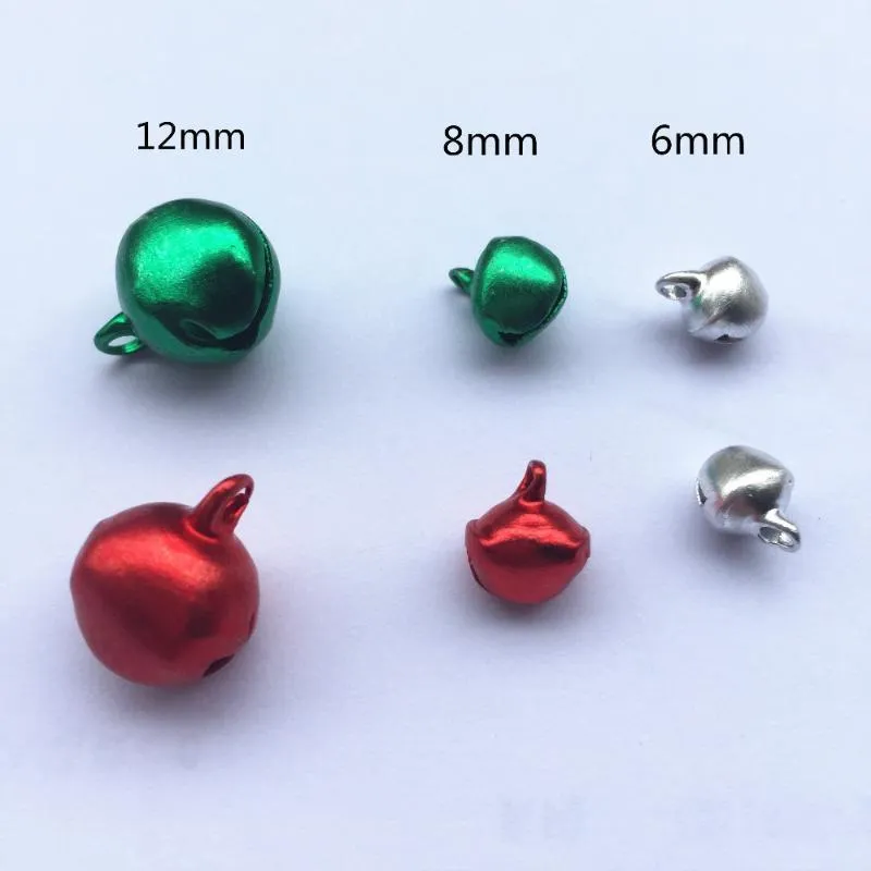 Christmas Decorations DROP 100pcs 6mm 8mm 12mm Silver Green Red Aluminum Jingle Bells Charms Lacing Bell DIY Jewelry Making Crafts1