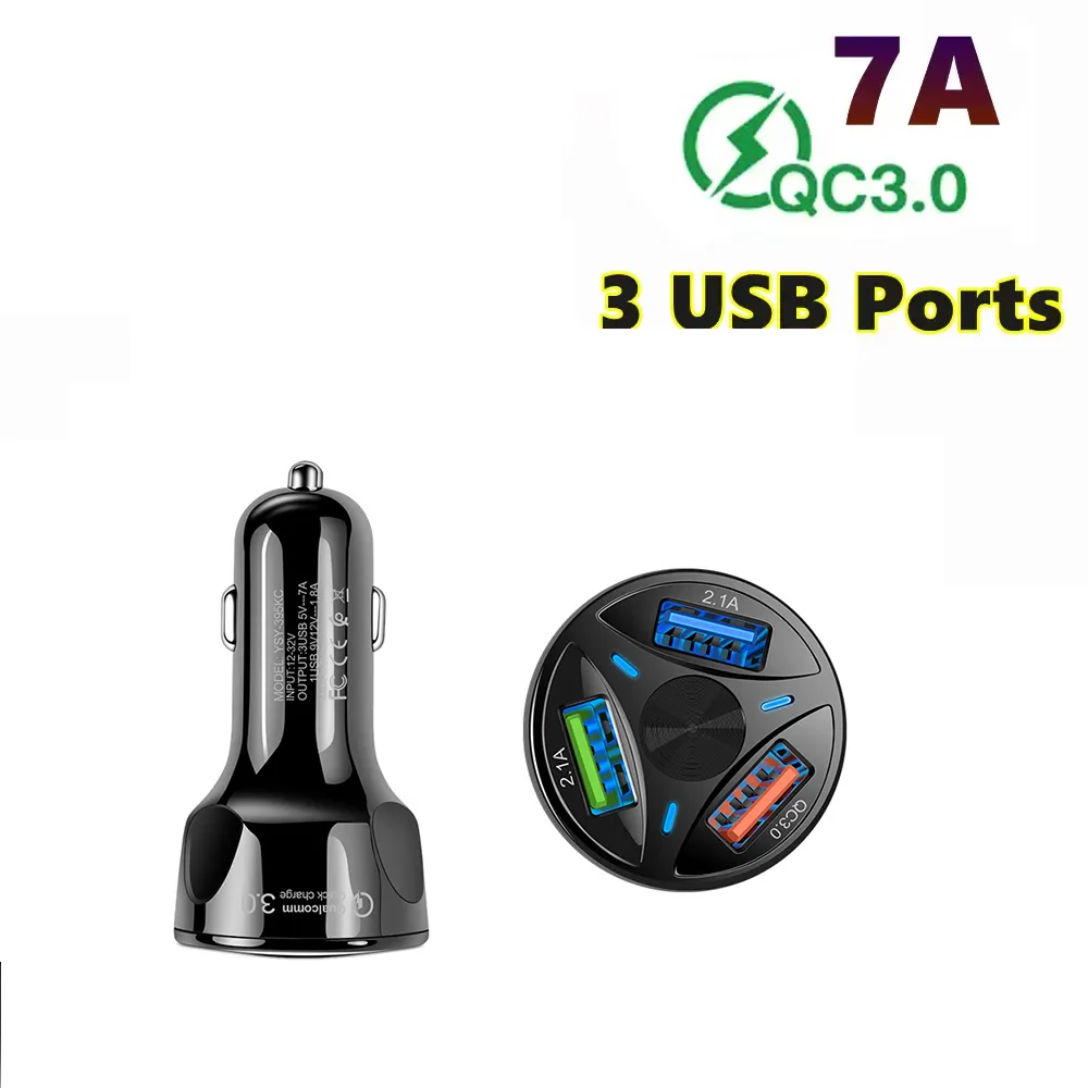 3USB 5V 2.1A Автомобильное зарядное устройство USB быстрой зарядки QC3.0 Порты прикуривателя Adapter для iPhone 13 Pro Max iPad Samsung Huawei Xiaomi QC автомобильный телефон зарядки