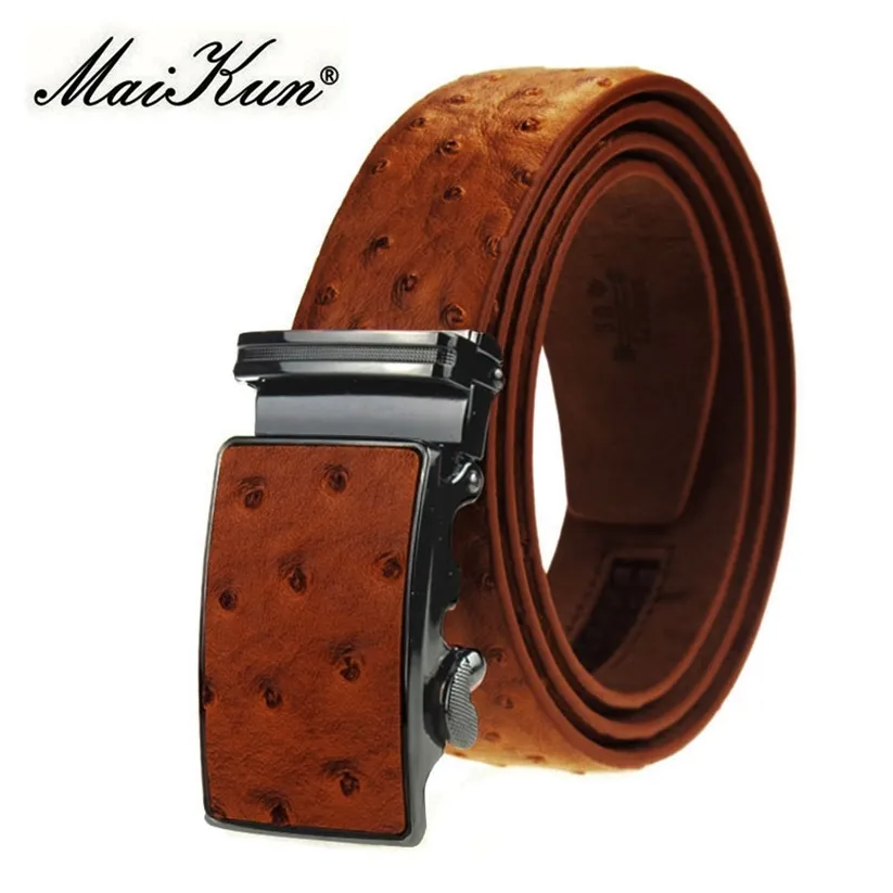 Maikun Luxury Leather Belt för män Original Designt Ostrich Korn Automatisk Buckle Ceinture Homme Cinto Masculino 220315