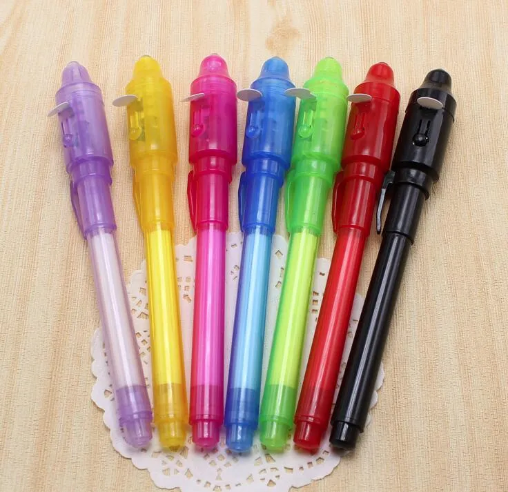 Gel penna UV Osynlig bläck LED Ljus Lysande Pengar Detektion Magic Toy Pen GC754