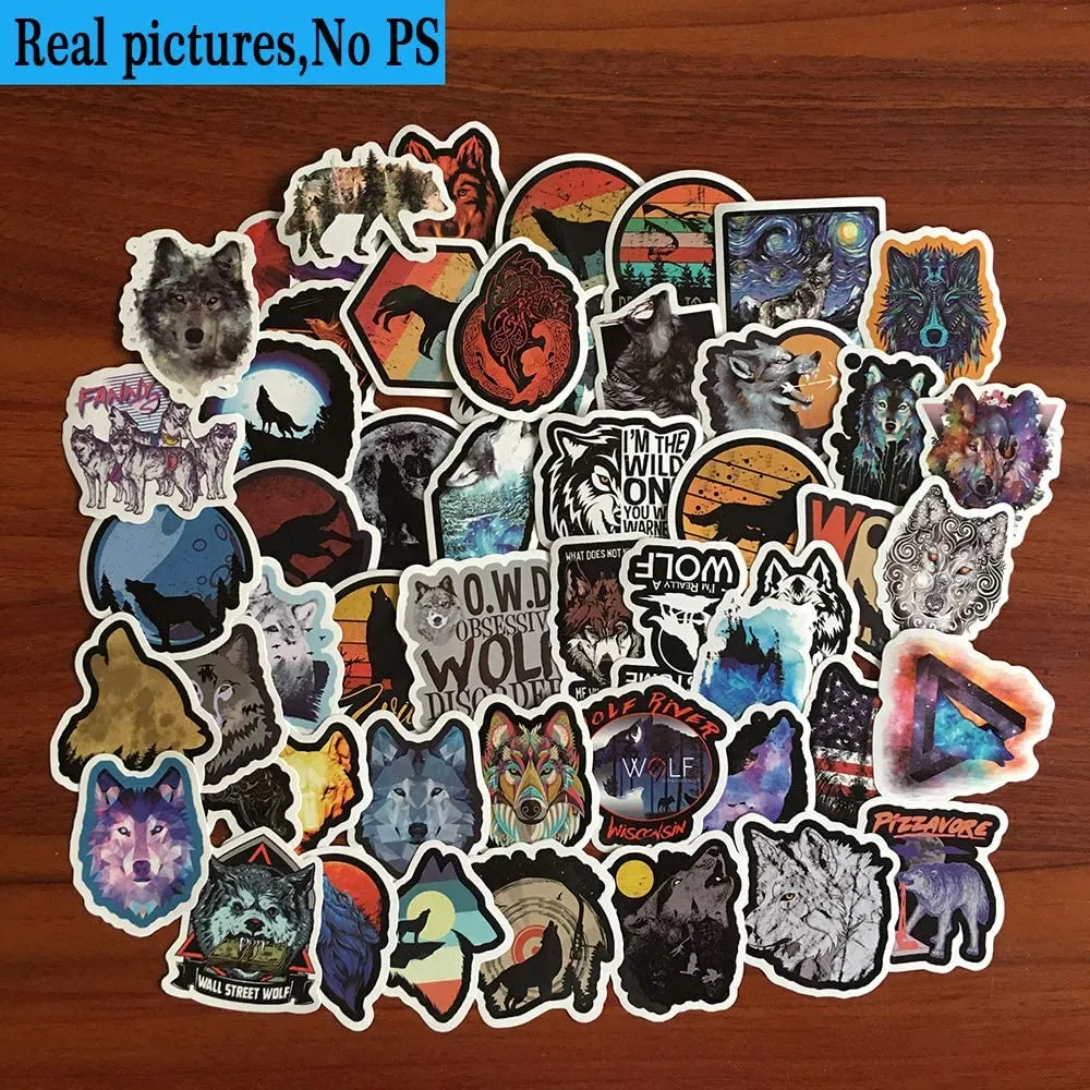 50Pcs-Pack Wolf Wolves Animal Wild Nature Vinyl Sticker Waterproof Stickers for Water Bottle Laptop Planner Scrapbook Phone Wardrobe Wall Case Box Organizer Decal