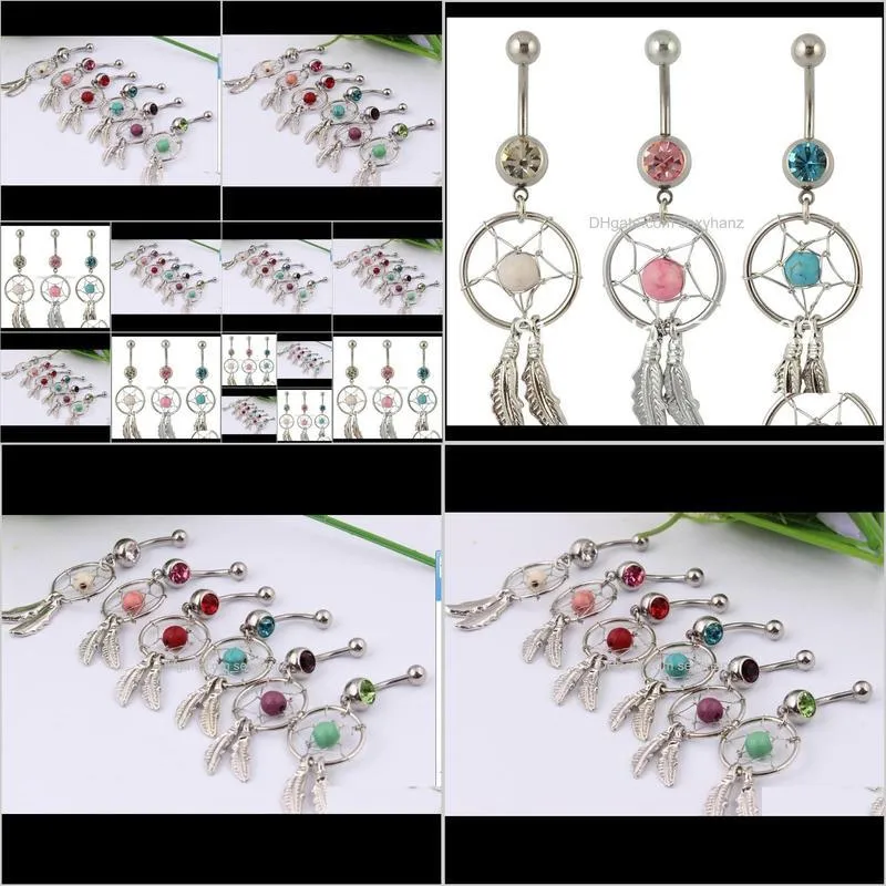 wholesale - dream catcher jewelry dangling belly button rings navel ring body piercing jewelry 14g