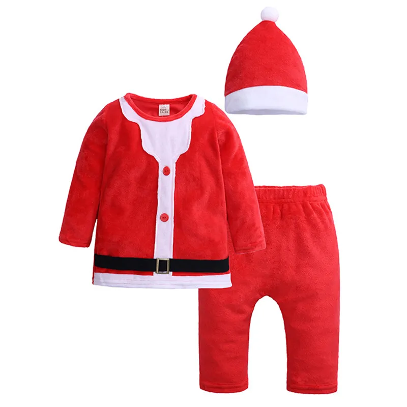 Christmas Infant Baby Boys Girls Long Sleeve Top + Pants And Hat Clothing Sets Santa Claus Autumn Winter Kids Boy Girl Clothes 210429