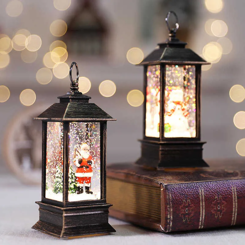 Lanterne Boule à Neige Père Noël Avec Musique Et Lumières - Déco De Noël USB/piles, Effet Paillettes