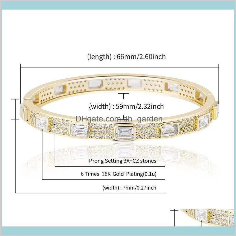 luxury bling zircon designer bangles hip hop men women bangles 7mm width 18k gold rhodium plated bangles