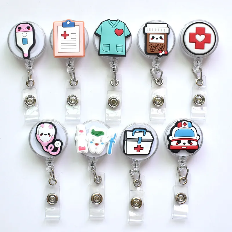 Design Piece Silicone di alta qualità Silicone Retrattile Nurse Badge Badge Holder Reel Cute Cartoon ID Carta portachiavi