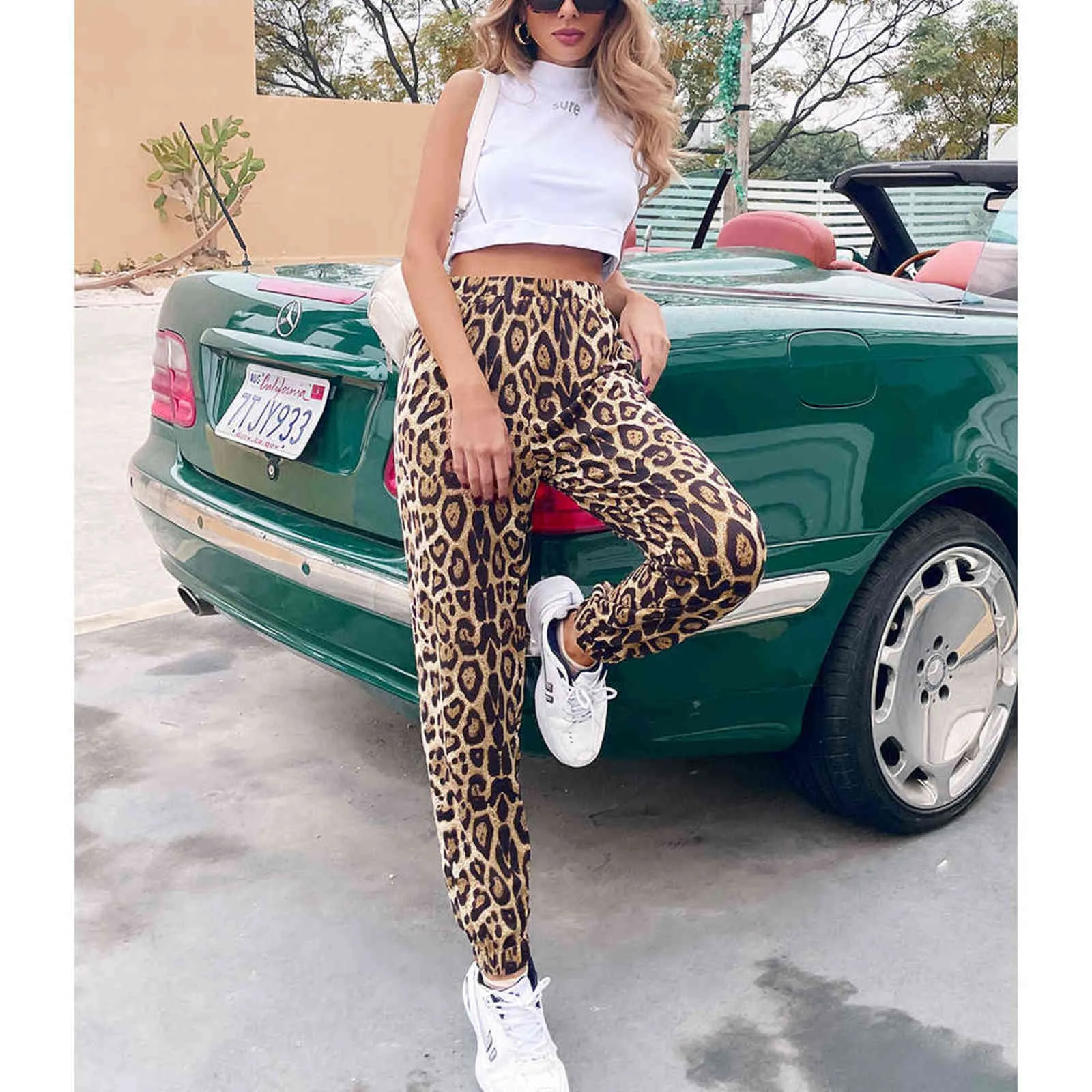 Brown Leopard Printed Joggers Women Spring Summer New High Waist Cargo Pants E Girl Aesthetic Trousers Female Sweatpants Y211115