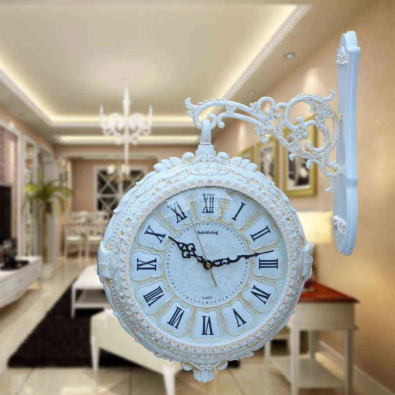 Horloge murale Simple européenne classique Design moderne horloge murale américaine créative Double face chambre Reloj De Pared décor à la maison DF50WC H1230