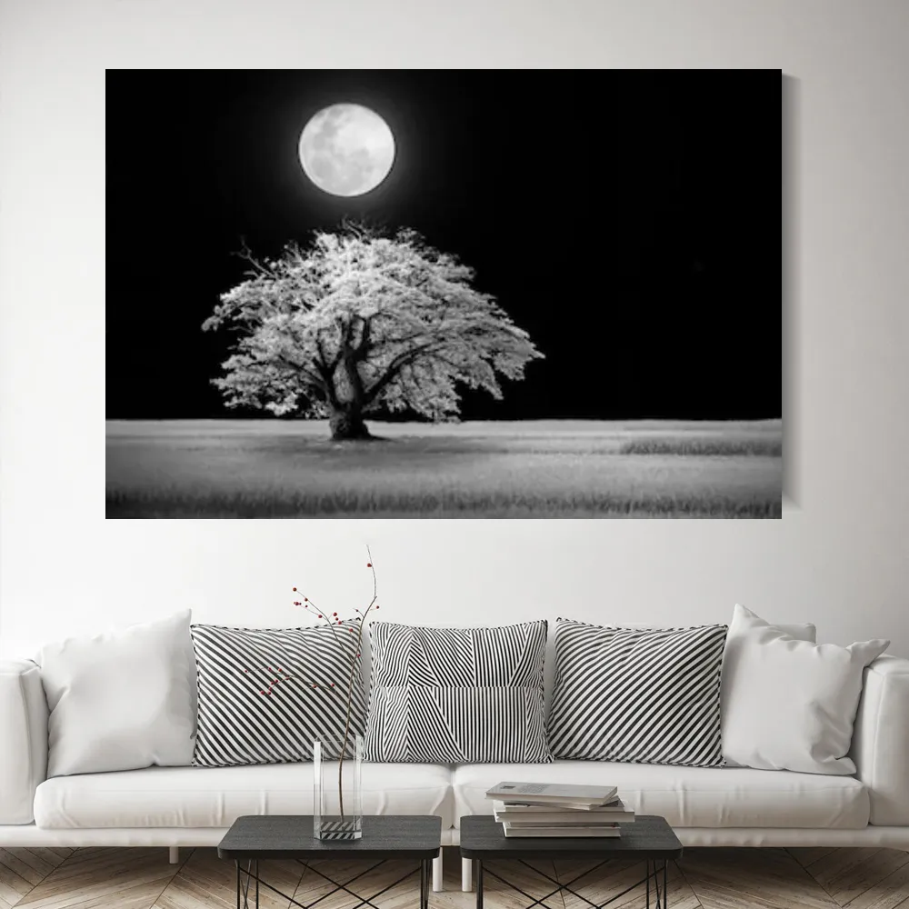  Cuadros abstractos modernos, árbol del dinero, bajo la luz de  la luna, lienzo enmarcado para sala de estar, decoración del hogar, 24 x 50  pulgadas, marco : Todo lo demás