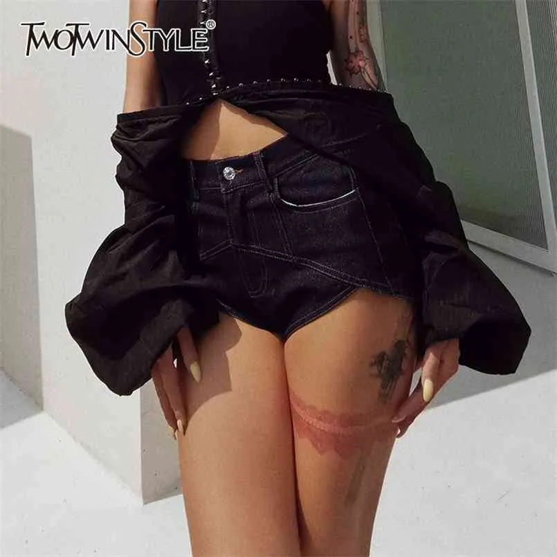 Sexy Slim Short for Women Taille haute Patchwork Pochette en jean irrégulier Courts de mode d'été féminin 210521