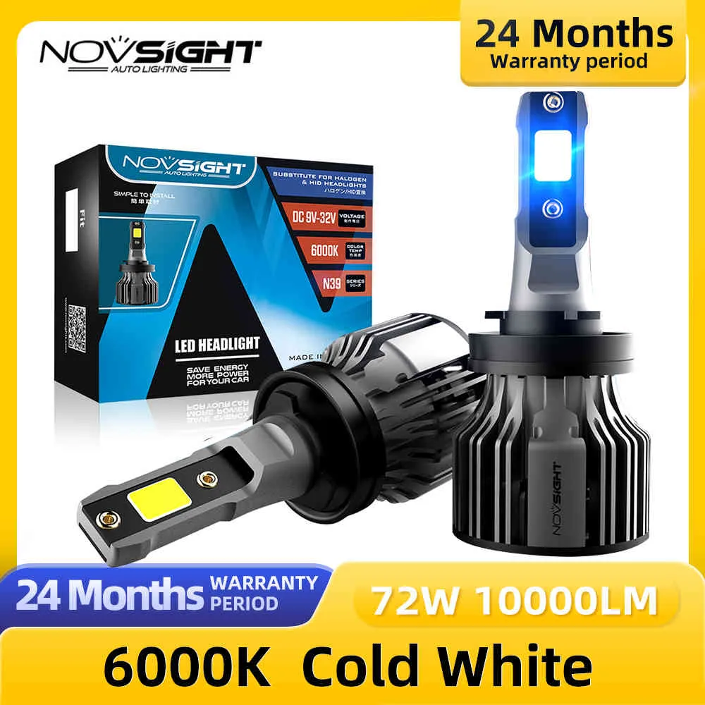 Novsight H11 LED-lampor 6000K 72W 10000LM-par H4 H7 H1 H13 9005 9006 9004 H3 9007 9012 881 Dimljus Byt ut glödlampa