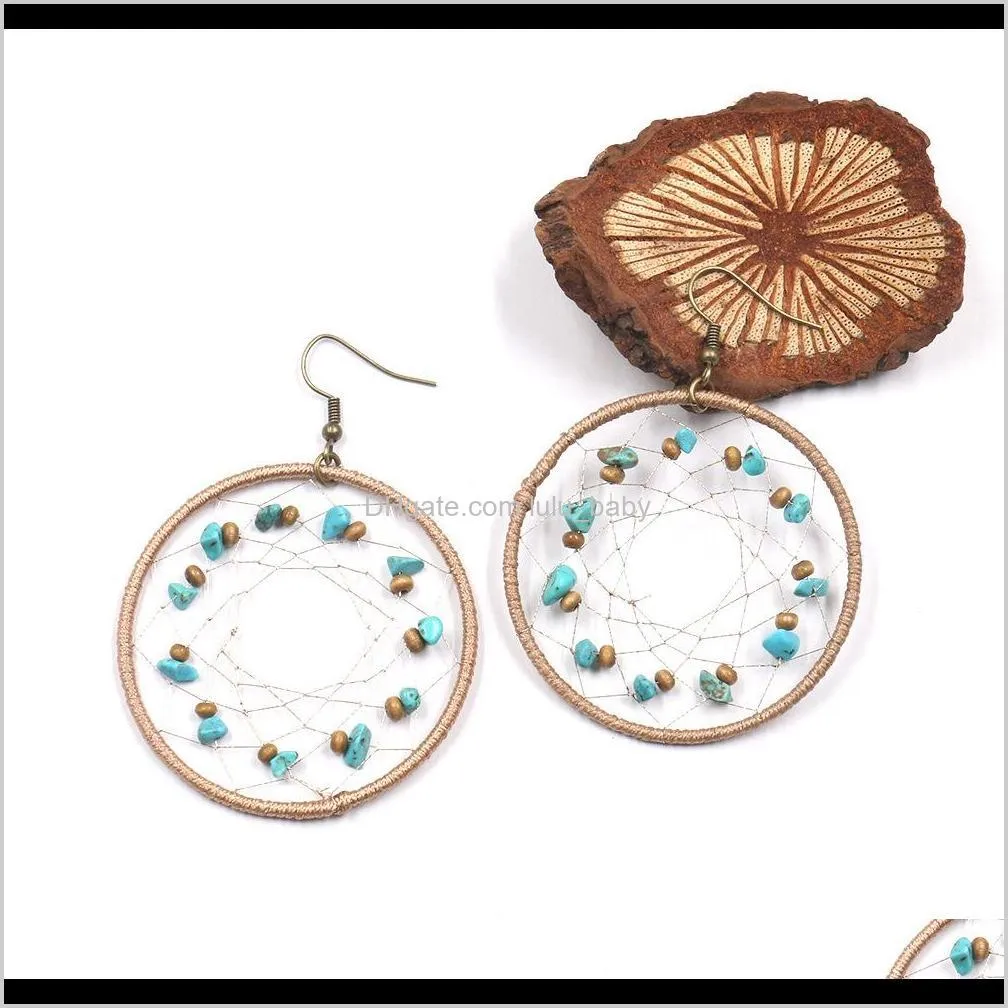 hot fashion jewelry women`s dream catcher earrings drop round turquoise mosaic earrings s391