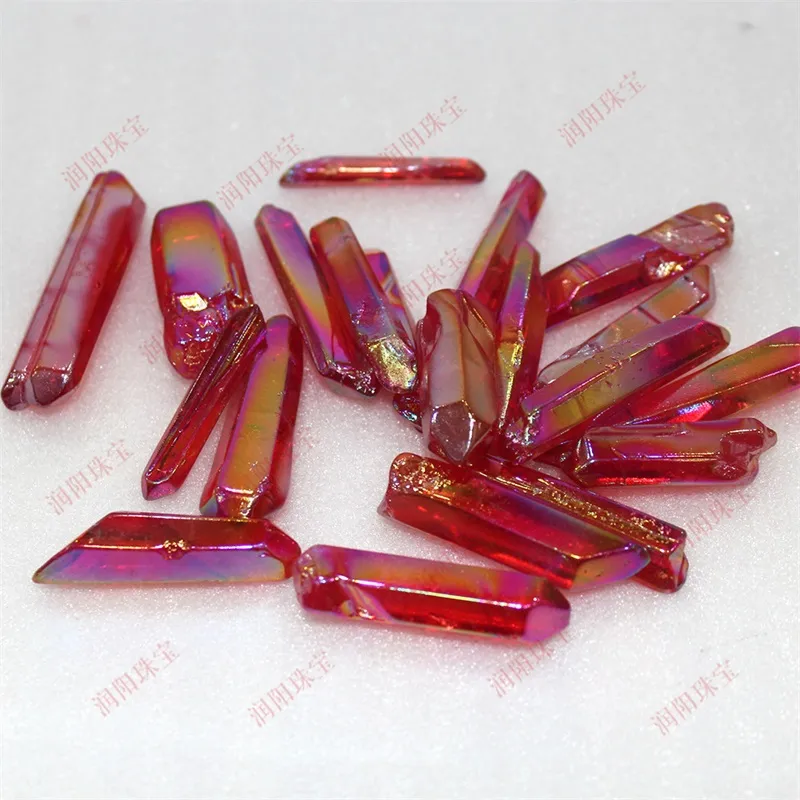 5pcs Crafts Naturel Titanium rouge Aura Crystal Point Gemstone Point Guérissant Chakra Points de fabrication de bijoux 621 S2
