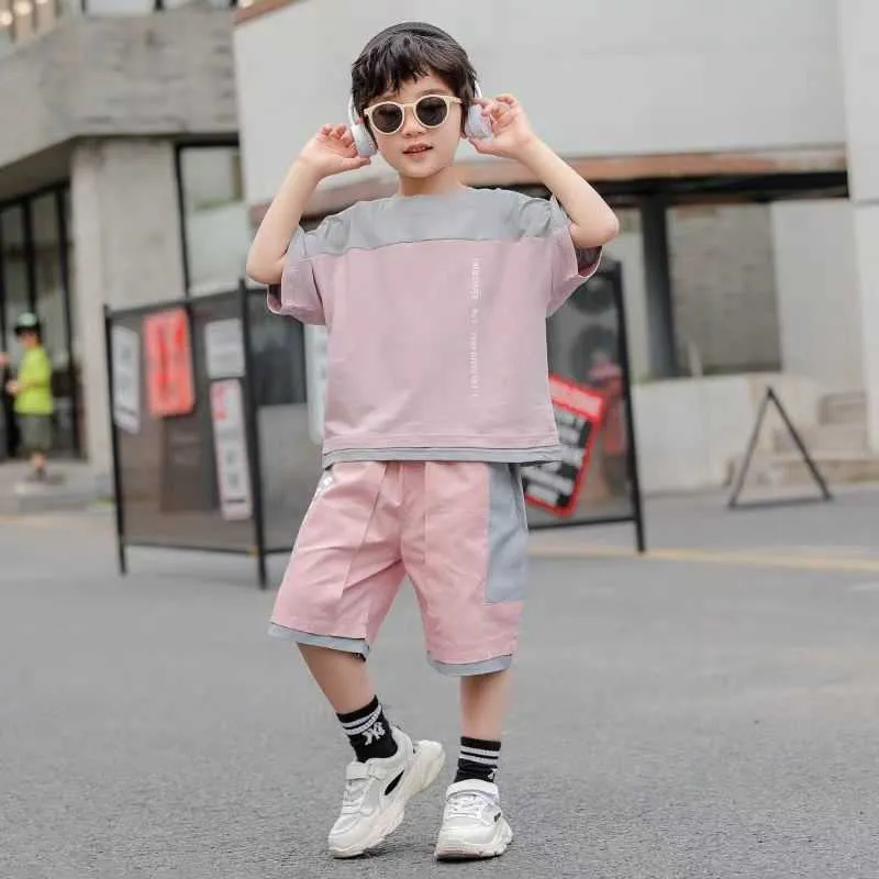 Set di abbigliamento per ragazzi adolescenti Vestiti estivi per ragazzi Abbigliamento casual Tuta per bambini Tuta sportiva per ragazzi Abbigliamento per bambini 4-14 anni 2 colori X0802