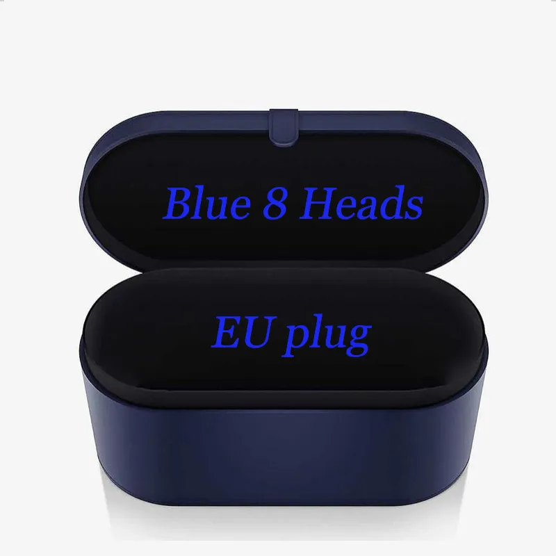 Blau Gold 8 Köpfe Multifunktionsfunktionsfairer Haartrockner Automatische Lockeneisen mit Geschenkbox für raues und normales Glättler IRO281y
