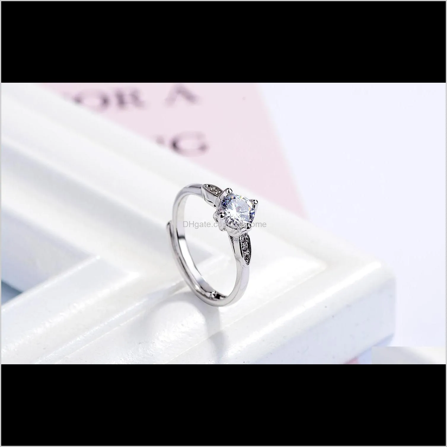 fashion jewelry adjust size ring white flower shape zircon setting with leaf brass meterial imitation rhodium plated for women gift