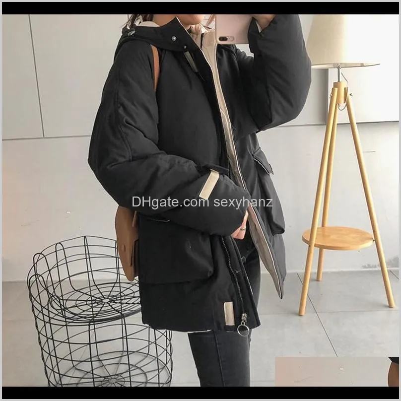 short winter jacket women oversize parka coat warm thick pocket cotton coat female loose hoode padded women winter jacket dd2405