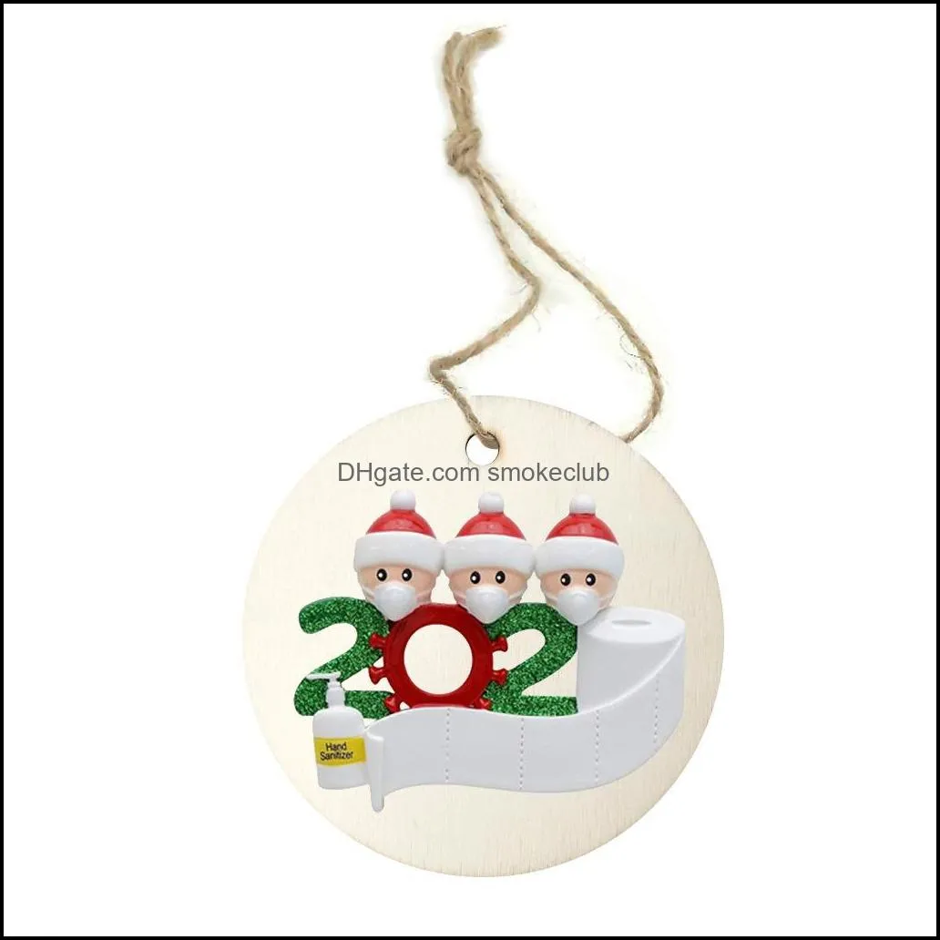 2020 Quarantine Christmas Ornament Personalized Family Of 1 2 3 4 5 6 7 Wood Xmas Tree Pendant Xmas Decorations CCA12571 500pcs