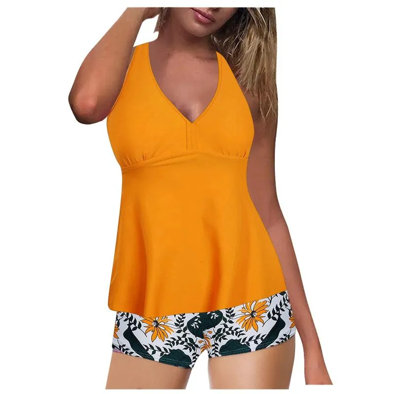 Costume da bagno taglie forti da donna Tankini Collo a vita alta Halter Controllo della pancia Costumi da bagno a due pezzi e costume da bagno#35