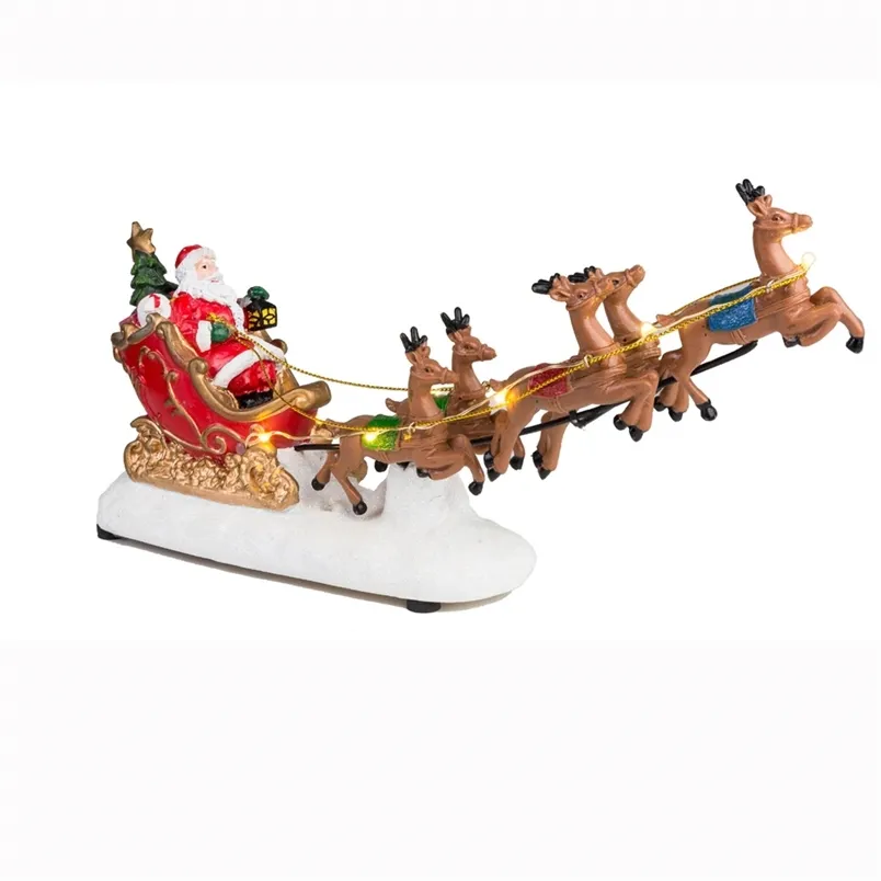 Innodept12 Santa's Sleigh and Reindeer Ascortment زخرفة عيد الميلاد سيارة الرنة مع تضيء الاضاءة الموسيقية عطلة تمثال 211112