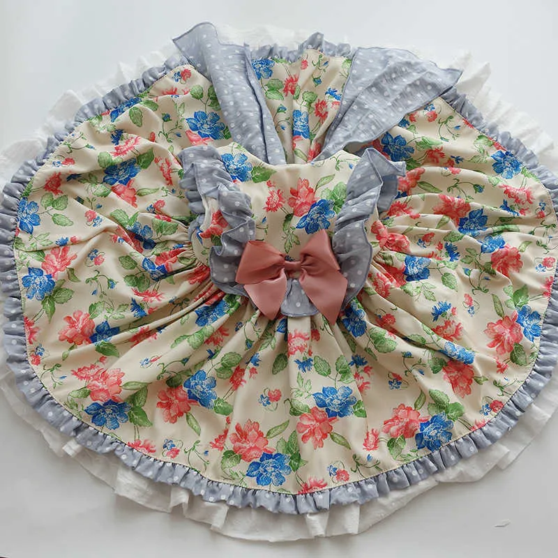 Kids Spaanse jurk voor meisjes baby lolita prinses vestidos boog katoen kinderen verjaardagsfeest bloemen kant casuals XS033 Q0716